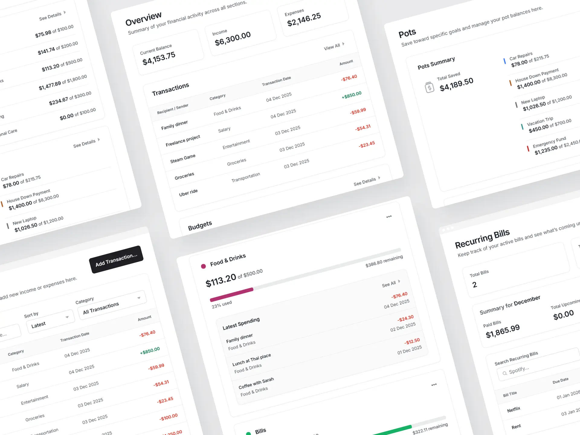 Mockup showcasing the sites various UI pieces including data tables and data cards.